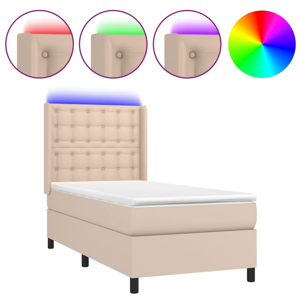 Cappuccino LED-Matratzenbett mit Lattenrost 90 x 190 cm