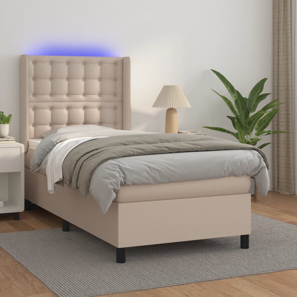 Cappuccino LED-Matratzenbett mit Lattenrost 90 x 190 cm