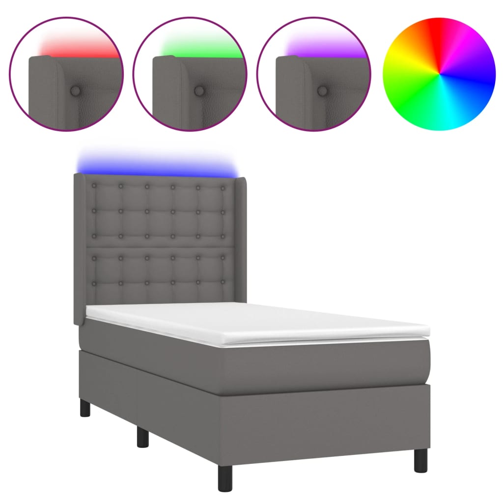 Sommier à lattes de lit matelas LED Gris 90x200 cm Similicuir