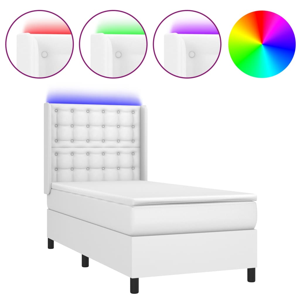 Sommier à lattes de lit matelas LED Blanc 100x200 cm Similicuir