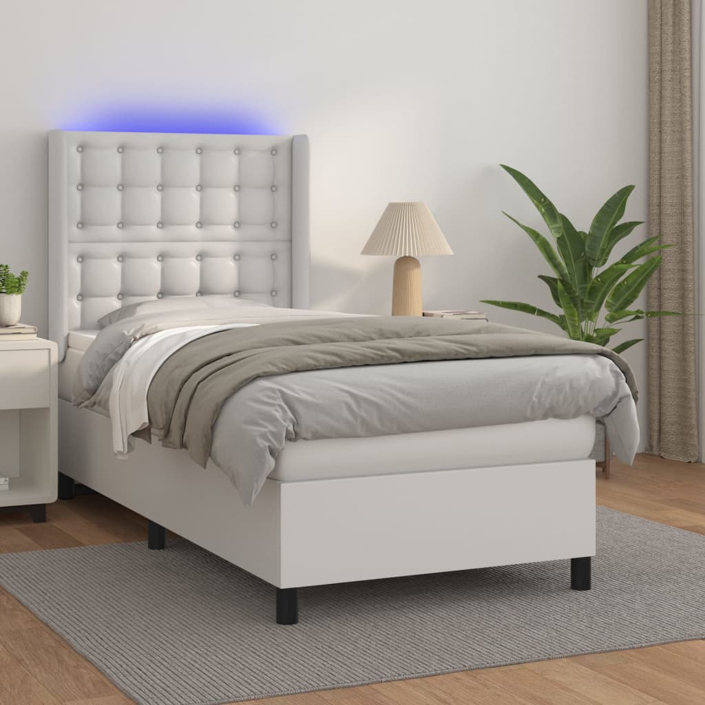 Sommier à lattes de lit matelas LED Blanc 100x200 cm Similicuir