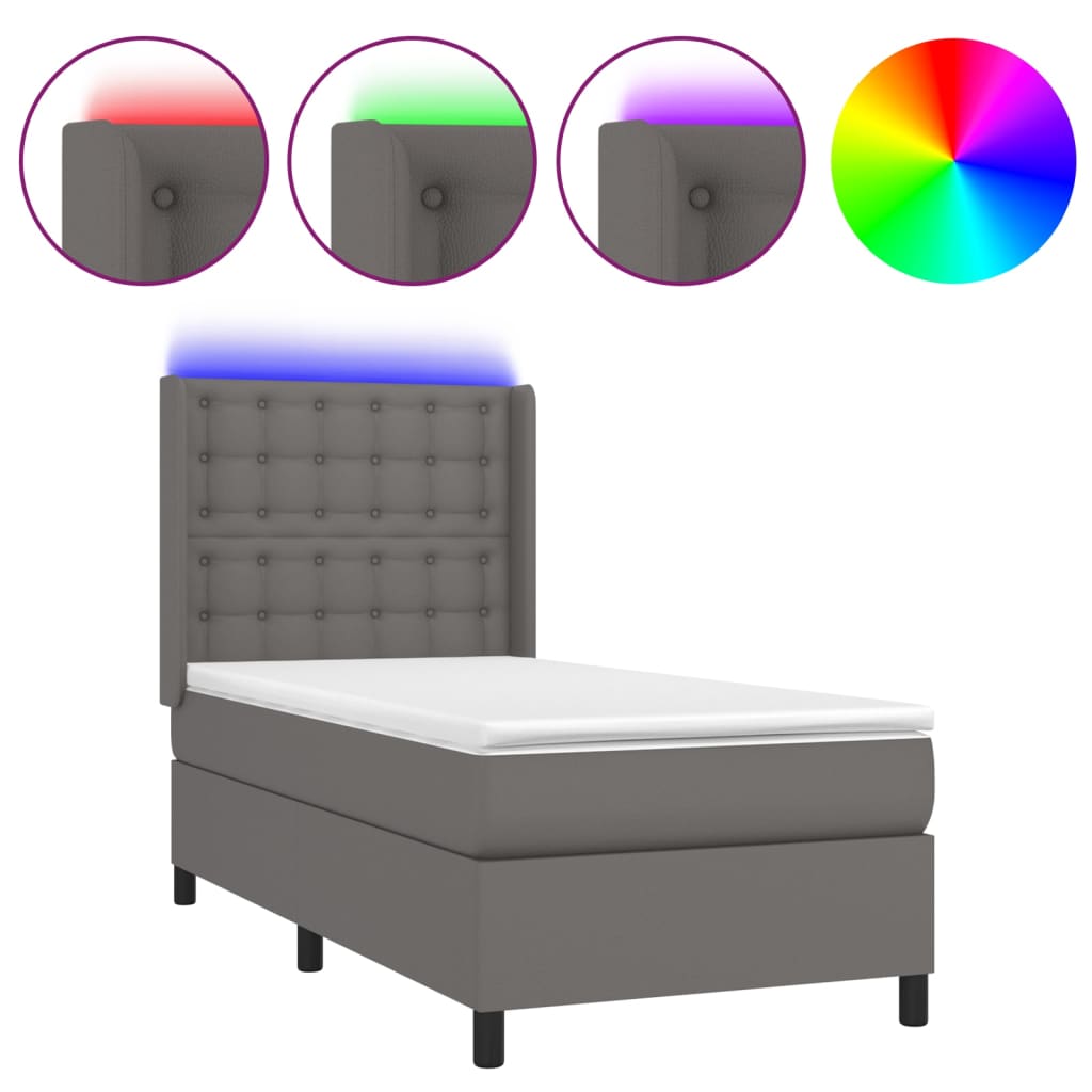 Sommier à lattes de lit matelas LED Gris 100x200 cm Similicuir