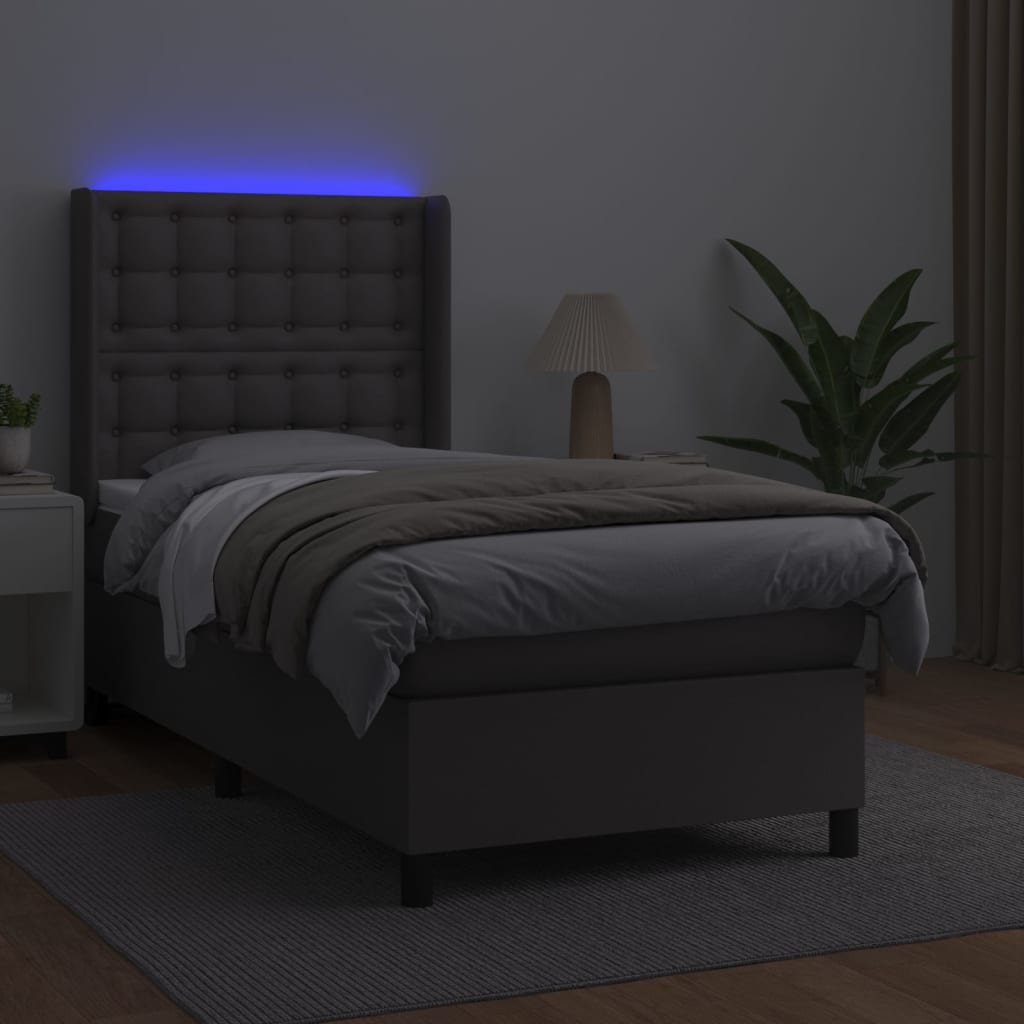 Sommier à lattes de lit matelas LED Gris 100x200 cm Similicuir