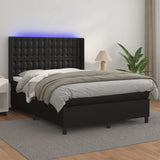 Sommier à lattes de lit matelas LED Noir 140x190cm Similicuir