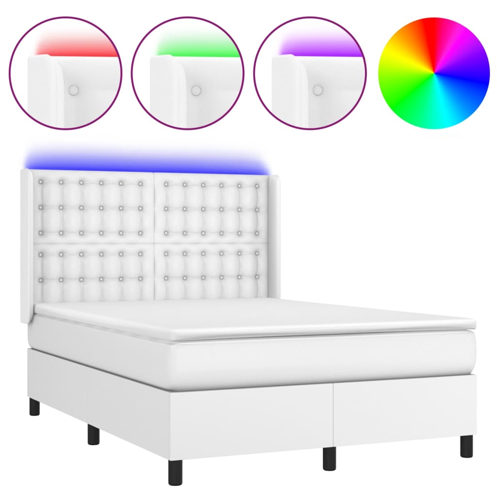 Sommier à lattes de lit matelas LED Blanc 140x190 cm Similicuir