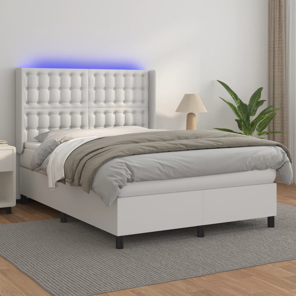 Sommier à lattes de lit matelas LED Blanc 140x200 cm Similicuir