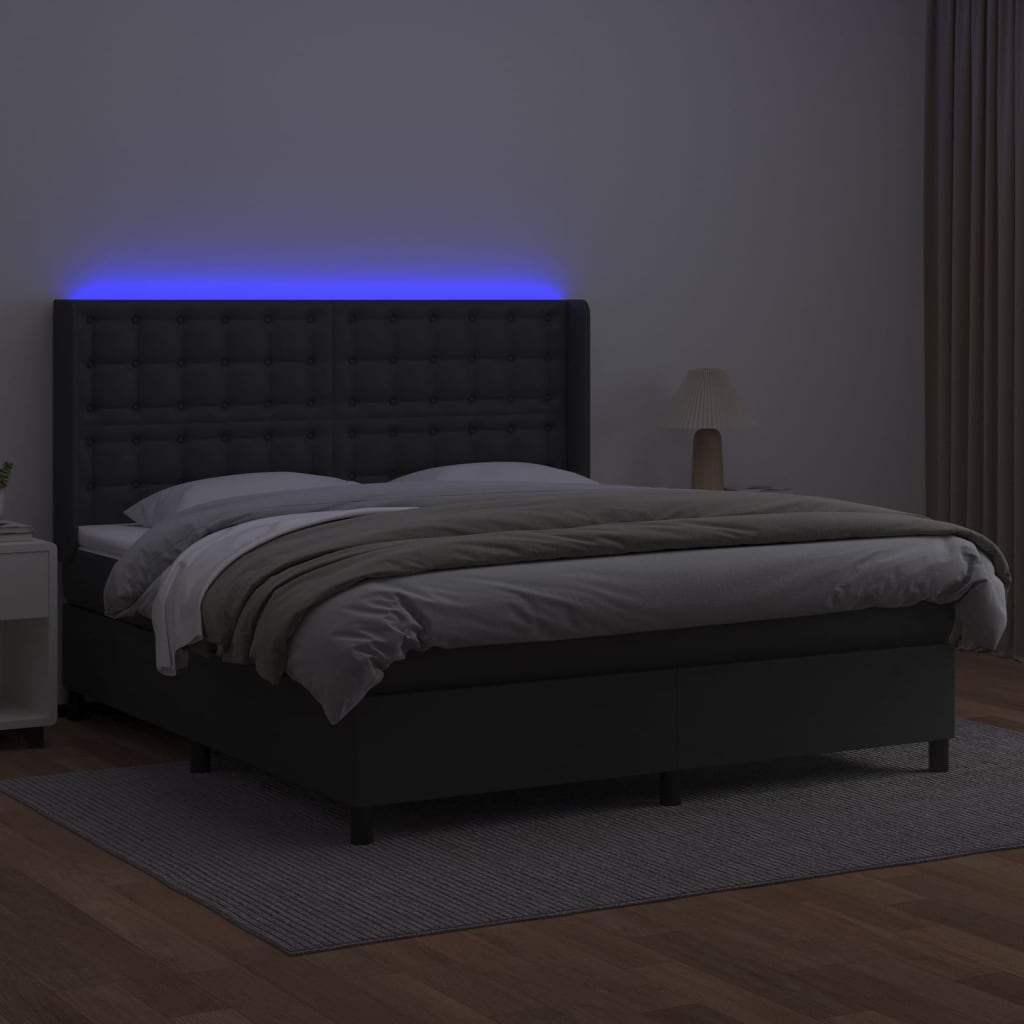 Sommier à lattes de lit matelas LED Noir 160x200cm Similicuir