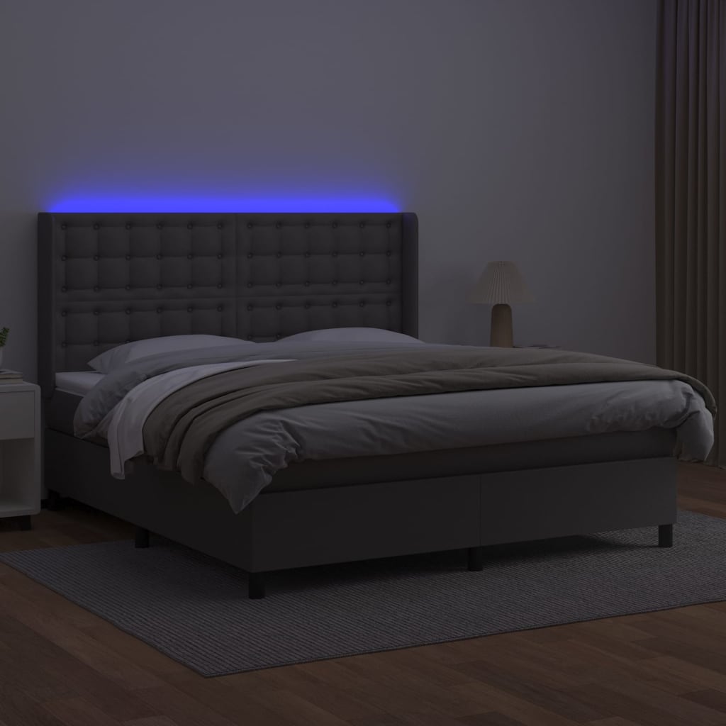 Sommier à lattes de lit matelas LED Gris 160x200 cm Similicuir