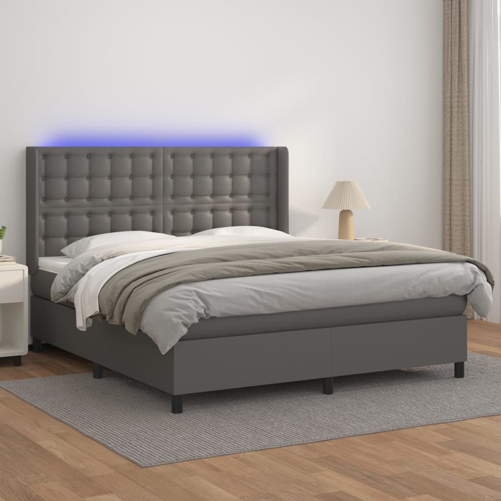 Sommier à lattes de lit matelas LED Gris 160x200 cm Similicuir