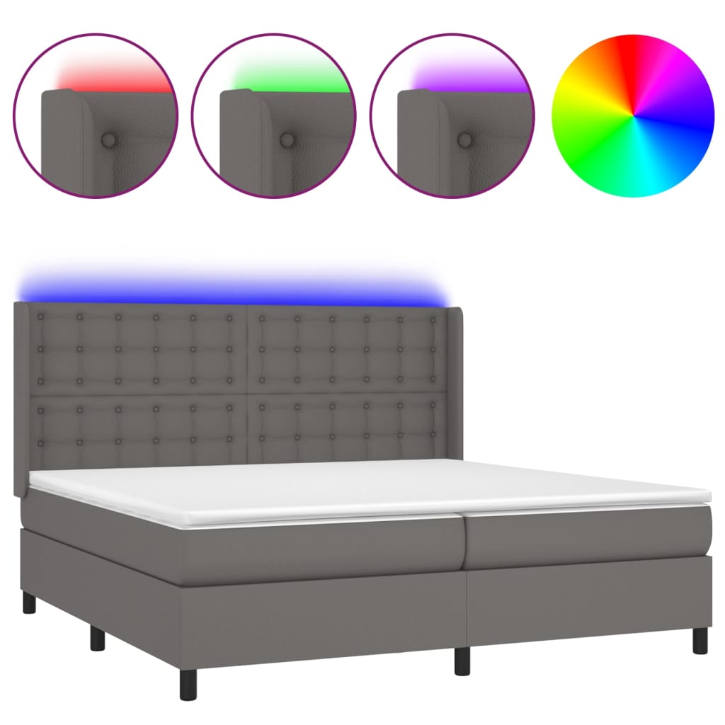 Sommier à lattes de lit matelas LED Gris 200x200 cm Similicuir