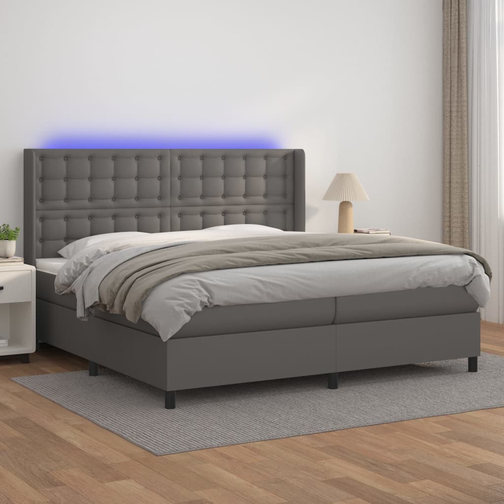 Sommier à lattes de lit matelas LED Gris 200x200 cm Similicuir