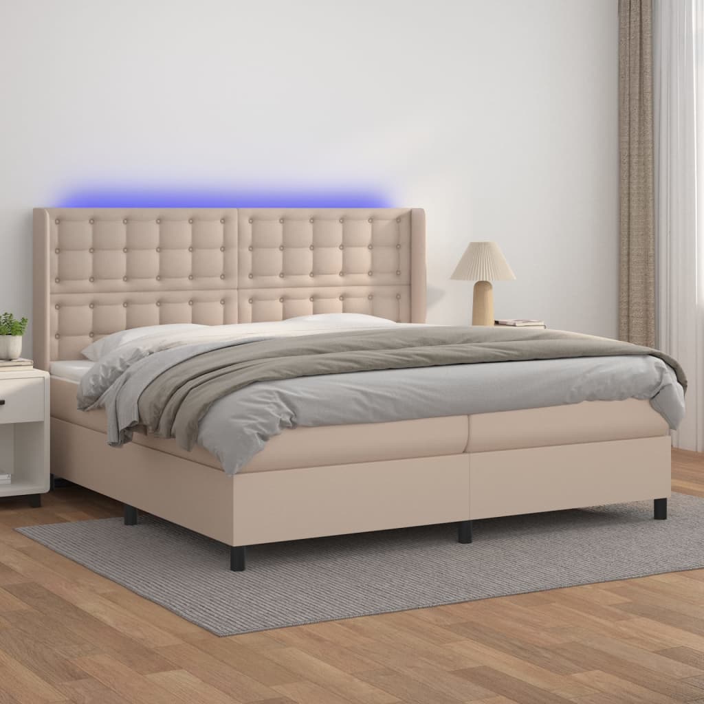 Cappuccino LED-Matratzenbett mit Lattenrost 200x200 cm