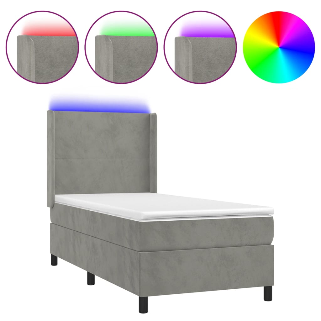 Sommier à lattes de lit matelas LED Gris clair 80x200cm Velours