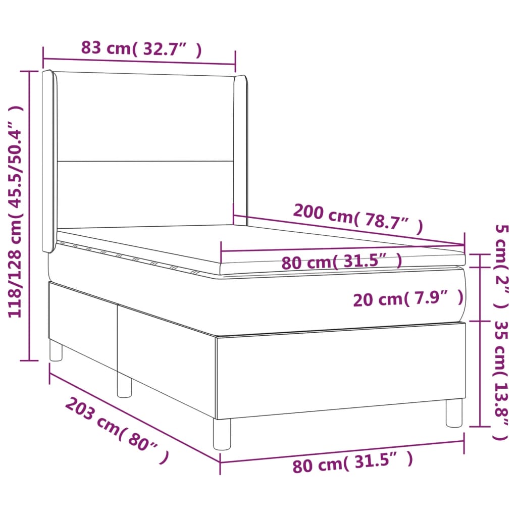 Sommier à lattes de lit matelas et LED Noir 80x200cm Velours