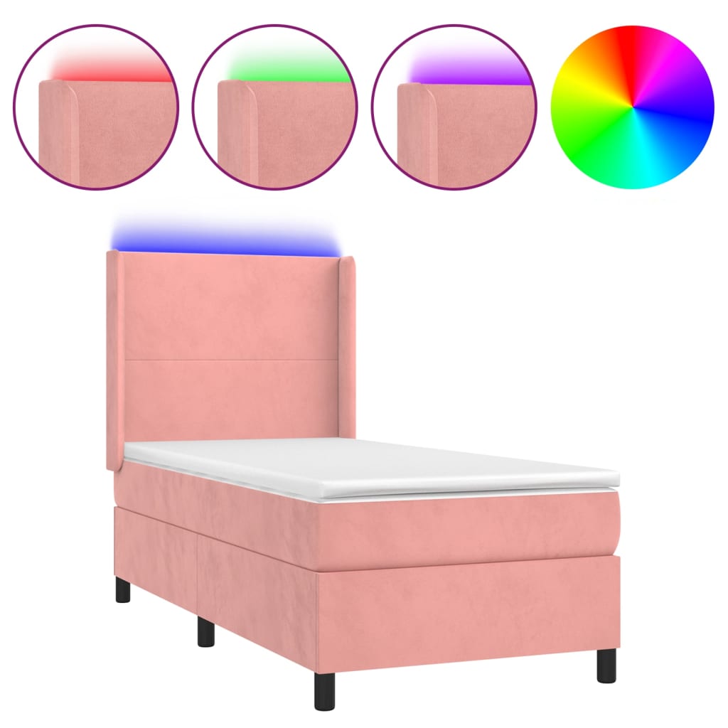 Sommier à lattes de lit matelas et LED Rose 80x200 cm Velours