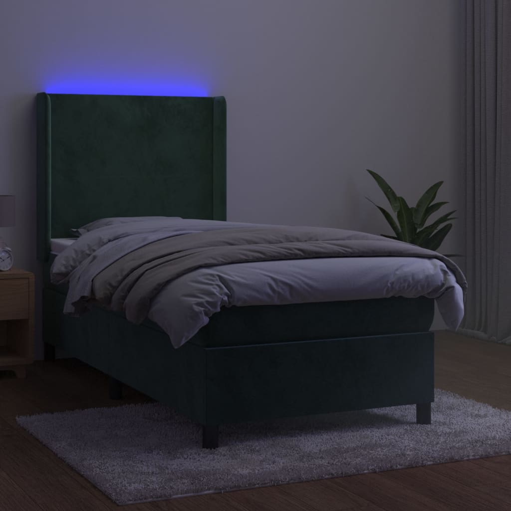 Sommier à lattes de lit matelas LED Vert foncé 90x190cm Velours