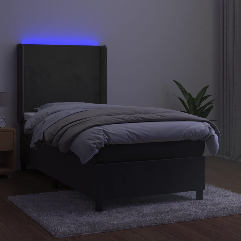 Slatted bed base with mattress and LED Dark grey 100x200 cm