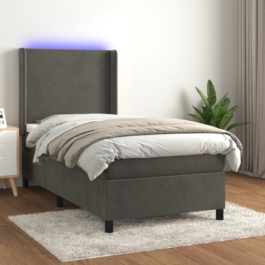 Slatted bed base with mattress and LED Dark grey 100x200 cm