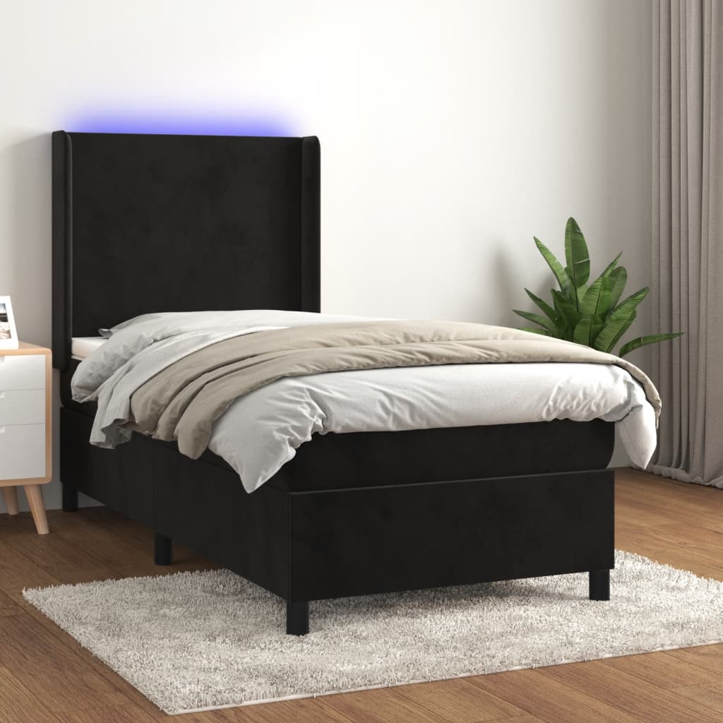 Sommier à lattes de lit matelas et LED Noir 100x200 cm Velours