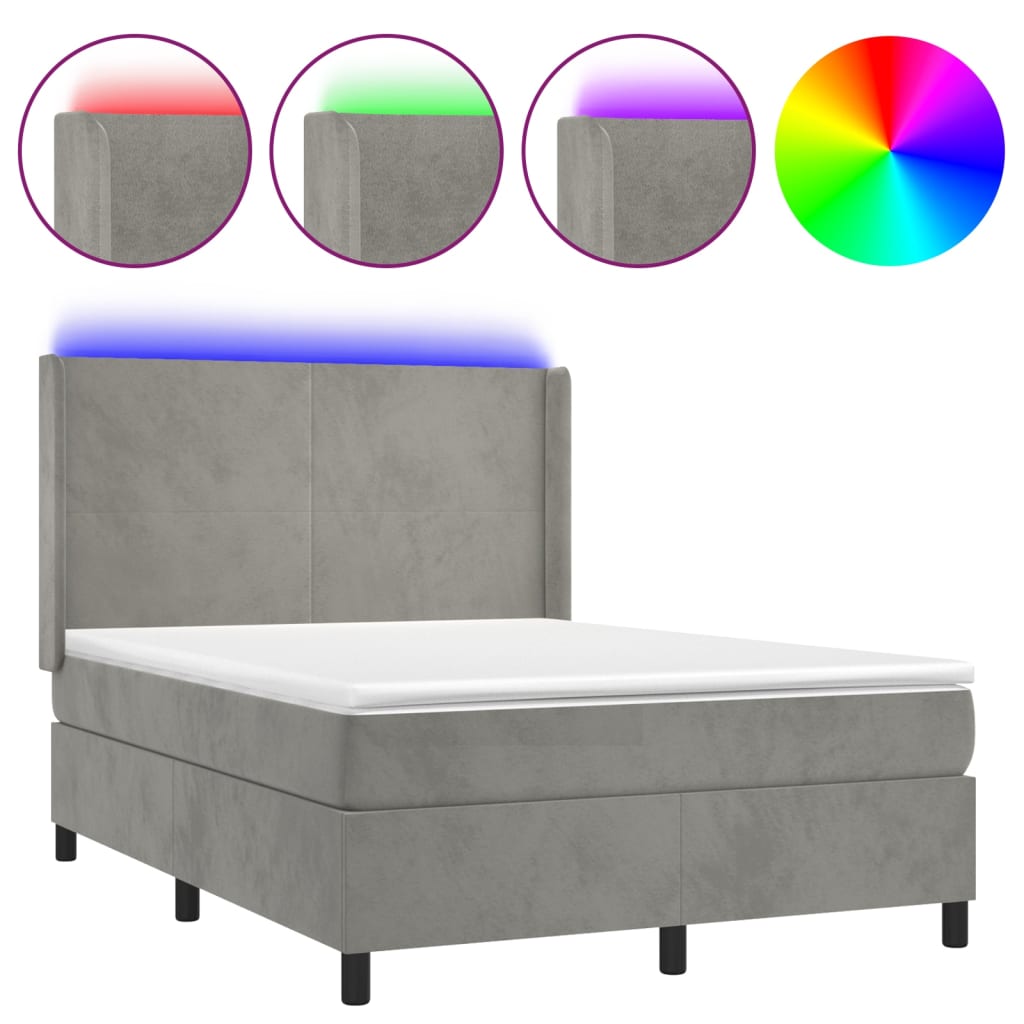 Sommier à lattes de lit matelas et LED Gris clair 140x190 cm