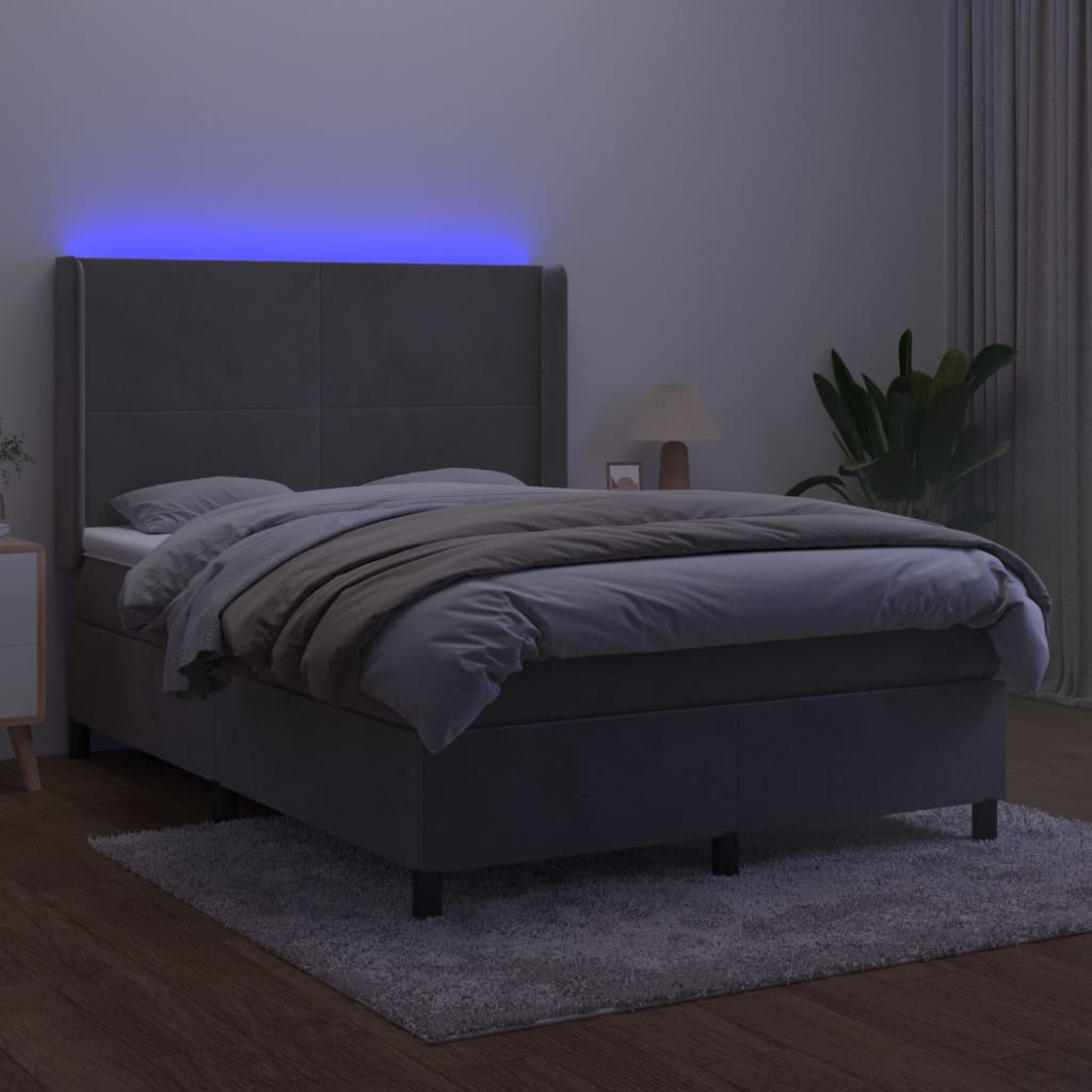 Sommier à lattes de lit matelas et LED Gris clair 140x190 cm