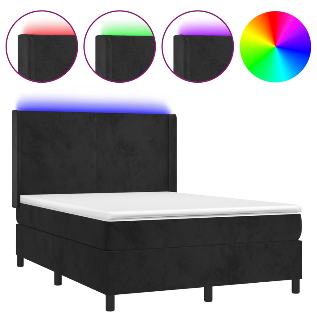 Bed slatted base mattress and LED Black 140x190 cm Velvet