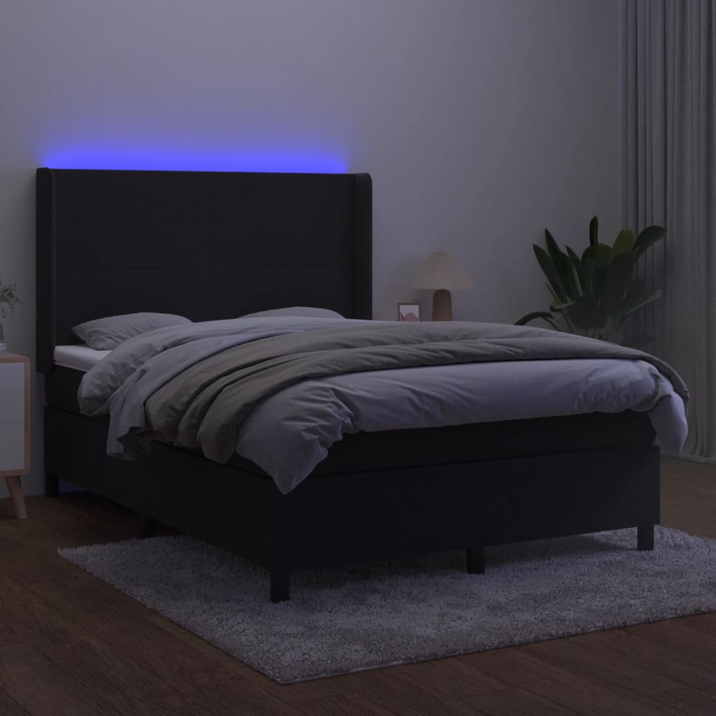 Bed slatted base mattress and LED Black 140x190 cm Velvet