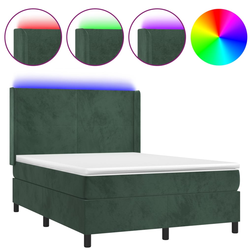 Sommier à lattes de lit matelas et LED Vert foncé 140x190 cm