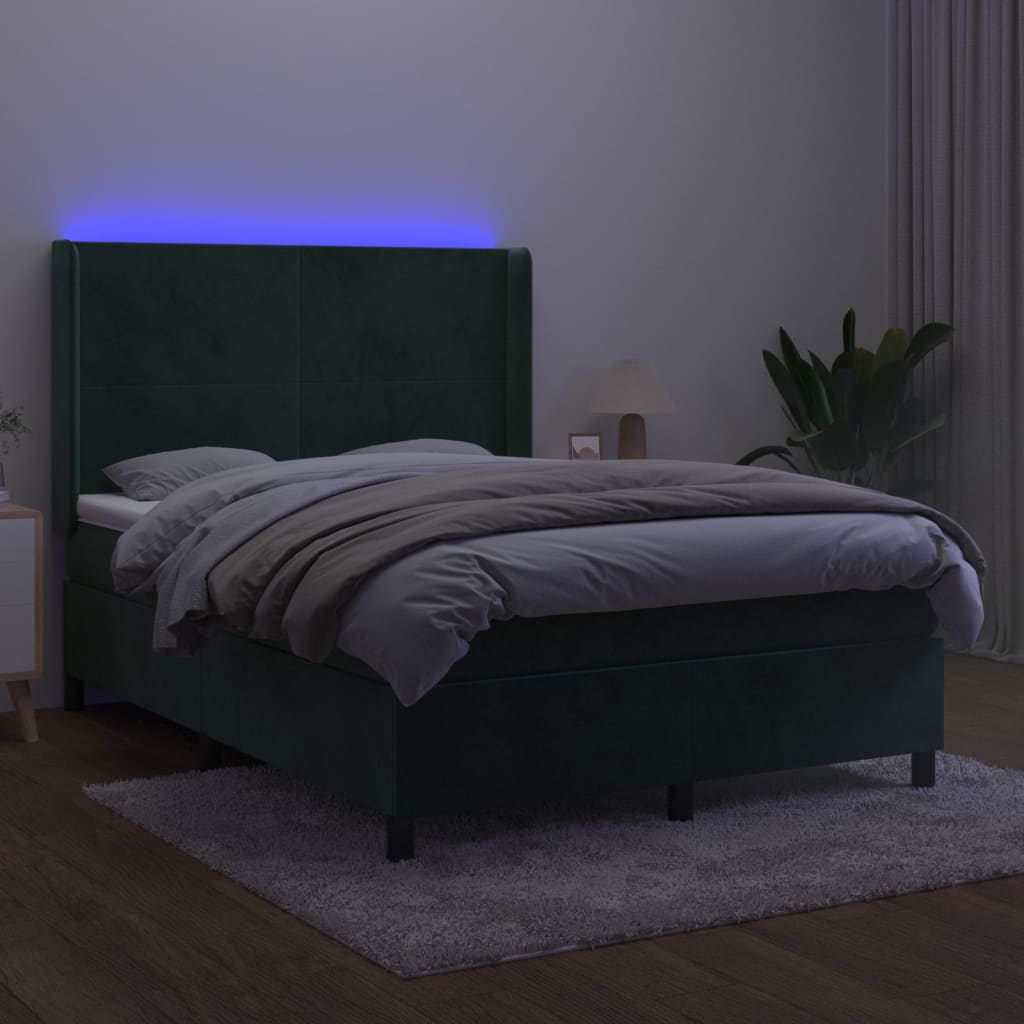 Sommier à lattes de lit matelas et LED Vert foncé 140x190 cm