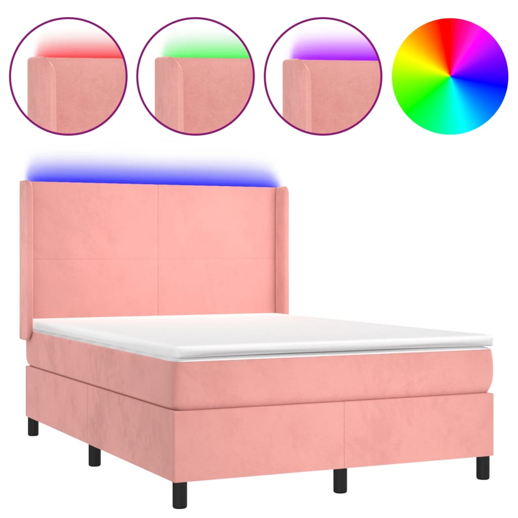 Slatted bed base with mattress and LED Pink 140x190 cm Velvet