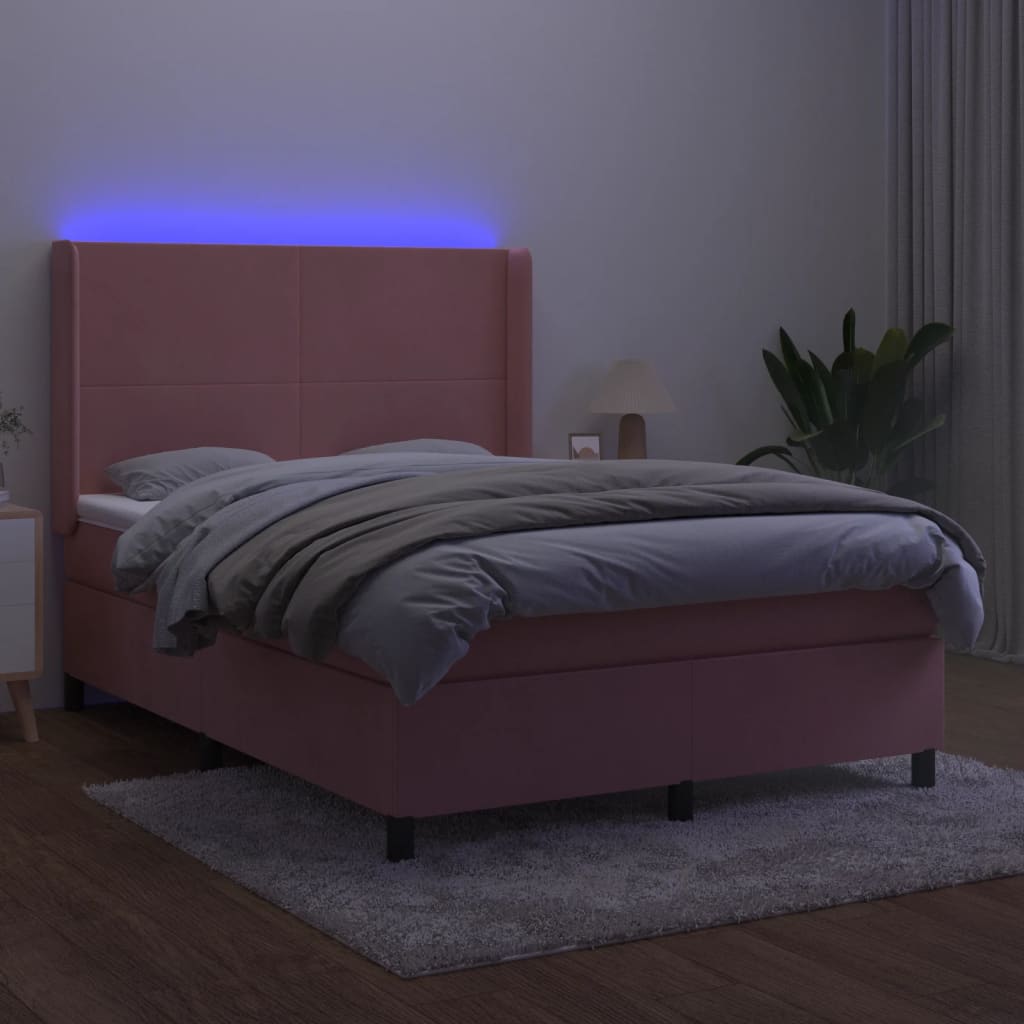 Slatted bed base with mattress and LED Pink 140x190 cm Velvet