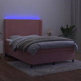 Slatted bed base with mattress and LED Pink 140x190 cm Velvet