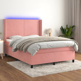 Slatted bed base with mattress and LED Pink 140x190 cm Velvet