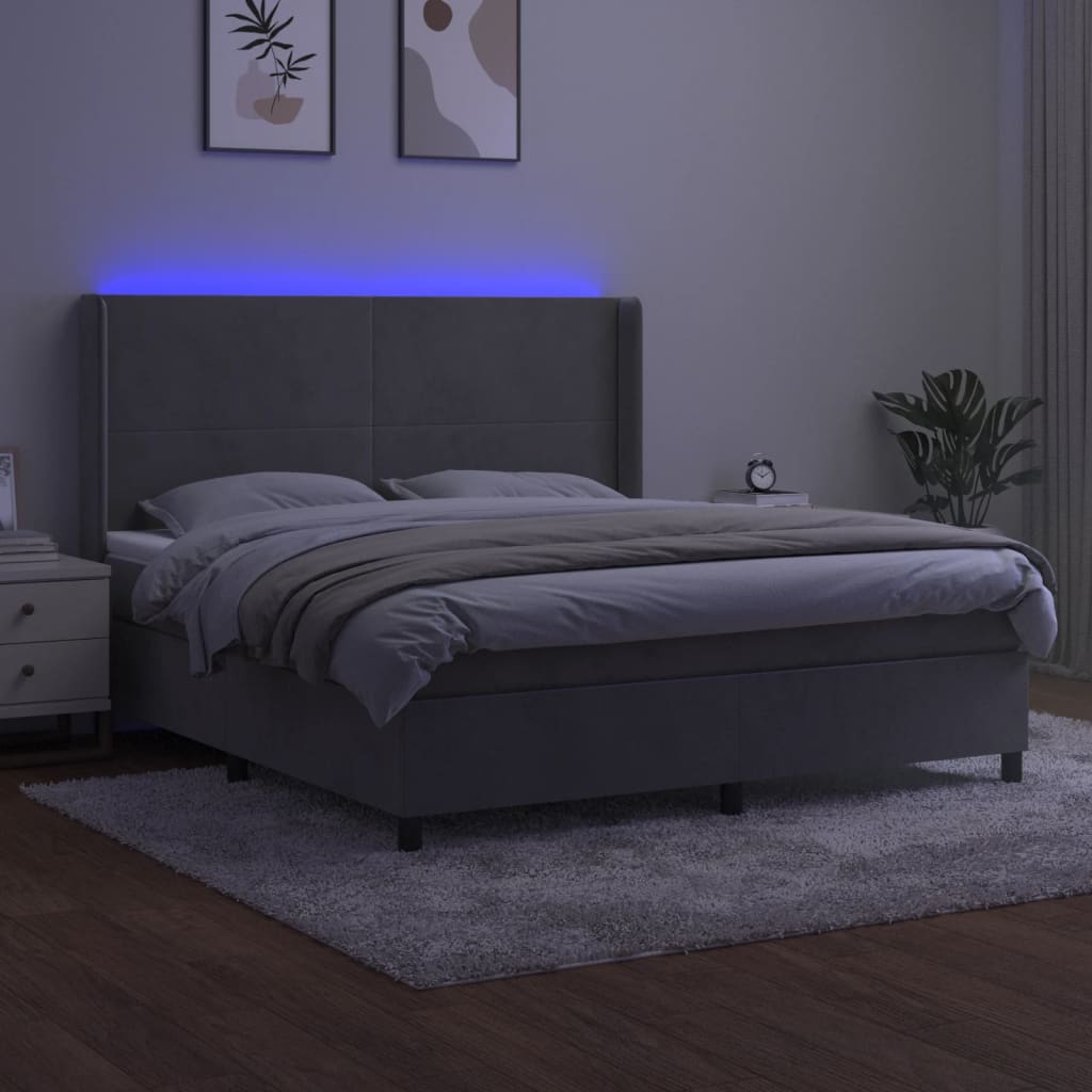 Sommier à lattes de lit matelas et LED Gris clair 160x200 cm