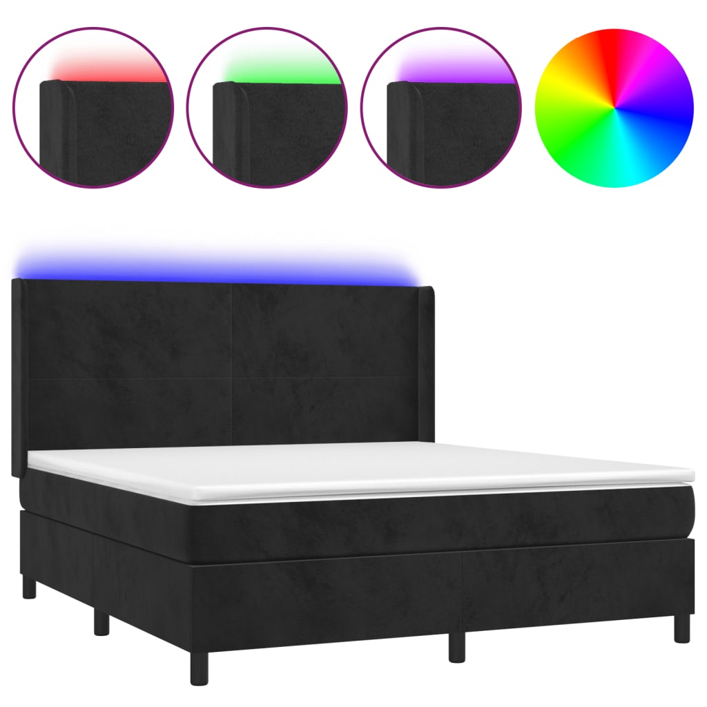 Sommier à lattes de lit matelas et LED Noir 160x200 cm Velours