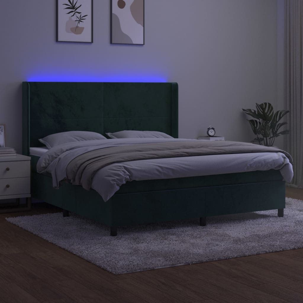 Sommier à lattes de lit matelas et LED Vert foncé 160x200 cm