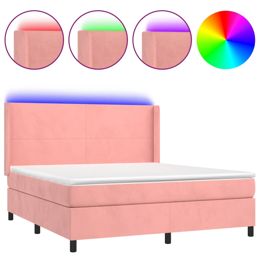 Slatted bed base with mattress and LED Pink 160x200 cm Velvet