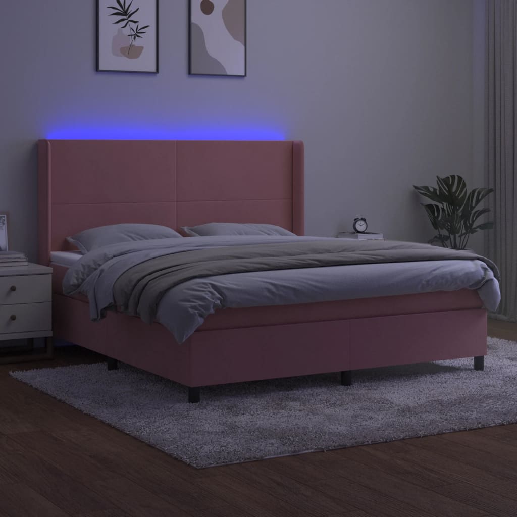 Slatted bed base with mattress and LED Pink 160x200 cm Velvet