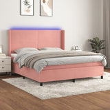 Slatted bed base with mattress and LED Pink 160x200 cm Velvet