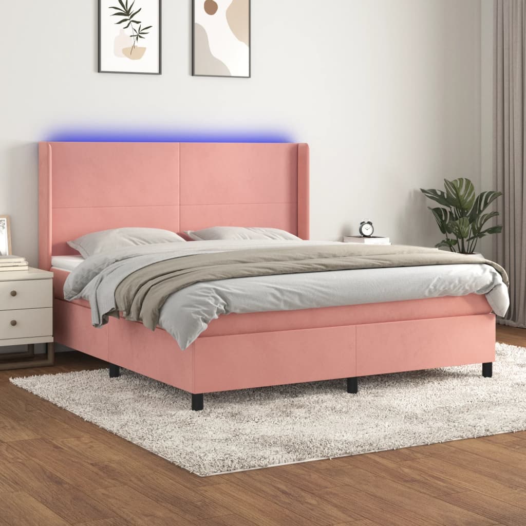 Slatted bed base with mattress and LED Pink 180x200 cm Velvet