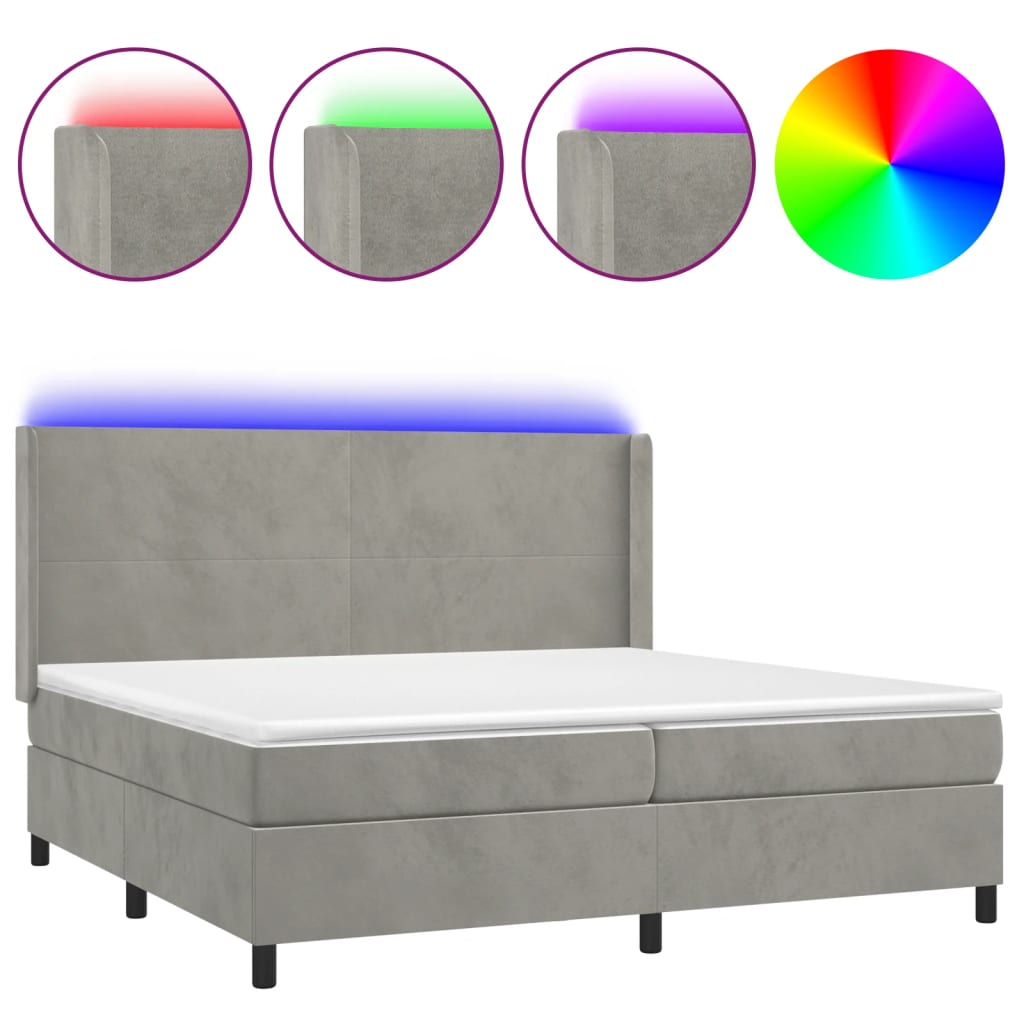 Sommier à lattes de lit matelas et LED Gris clair 200x200 cm