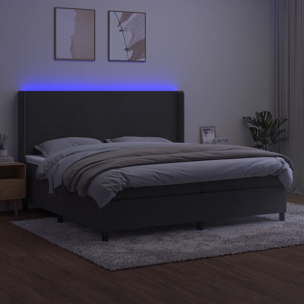 Sommier à lattes de lit matelas et LED Gris foncé 200x200 cm