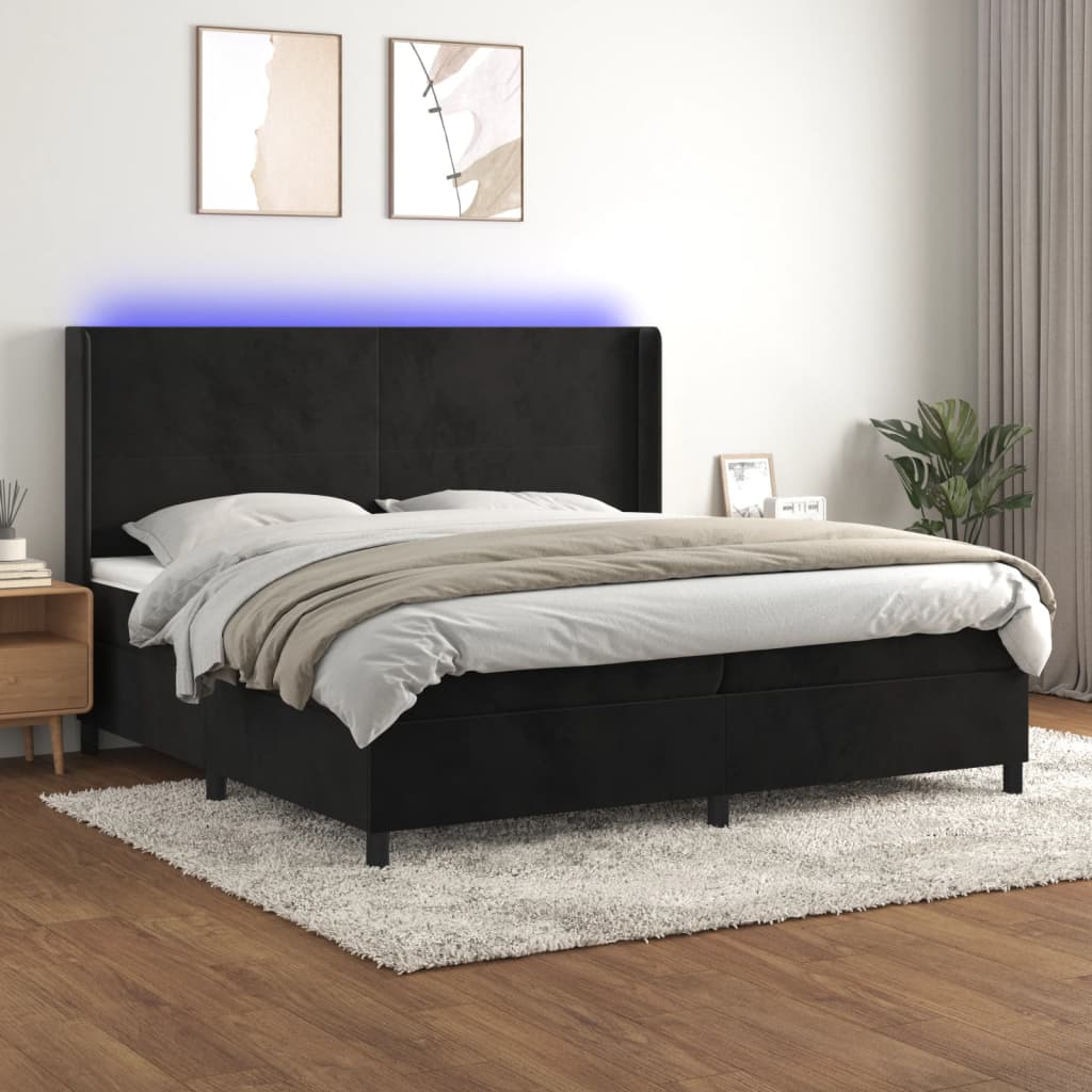 Sommier à lattes de lit matelas et LED Noir 200x200 cm Velours