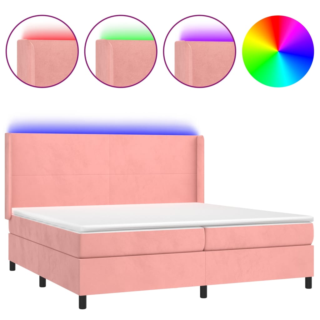 Sommier à lattes de lit matelas et LED Rose 200x200 cm Velours