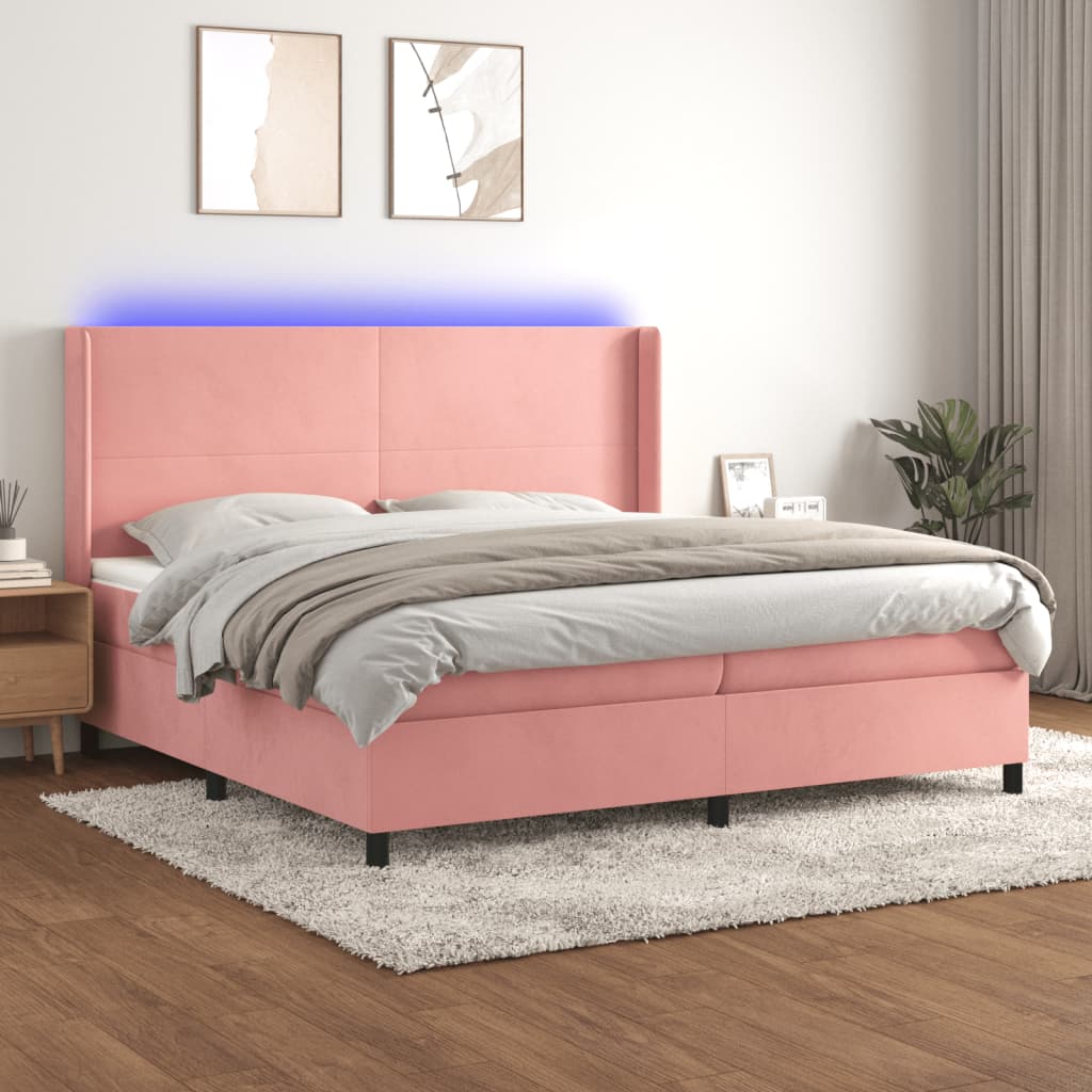 Sommier à lattes de lit matelas et LED Rose 200x200 cm Velours