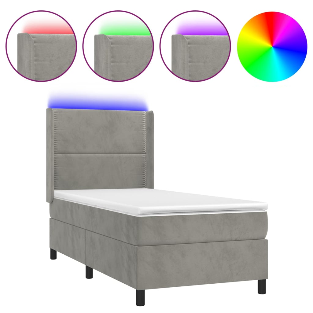 Sommier à lattes de lit matelas LED Gris clair 80x200cm Velours