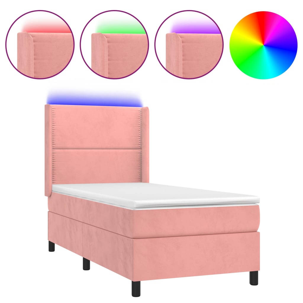 Bed slatted base mattress and LED Pink 80x200 cm Velvet