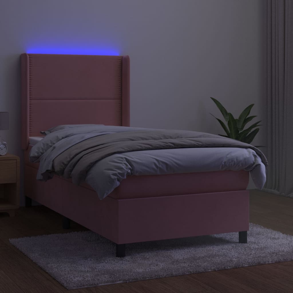 Bed slatted base mattress and LED Pink 80x200 cm Velvet