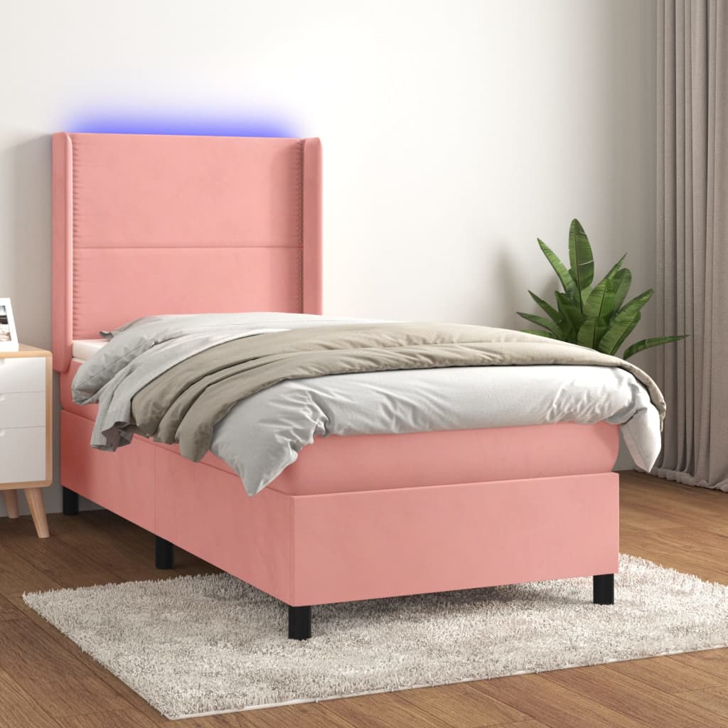 Bed slatted base mattress and LED Pink 80x200 cm Velvet