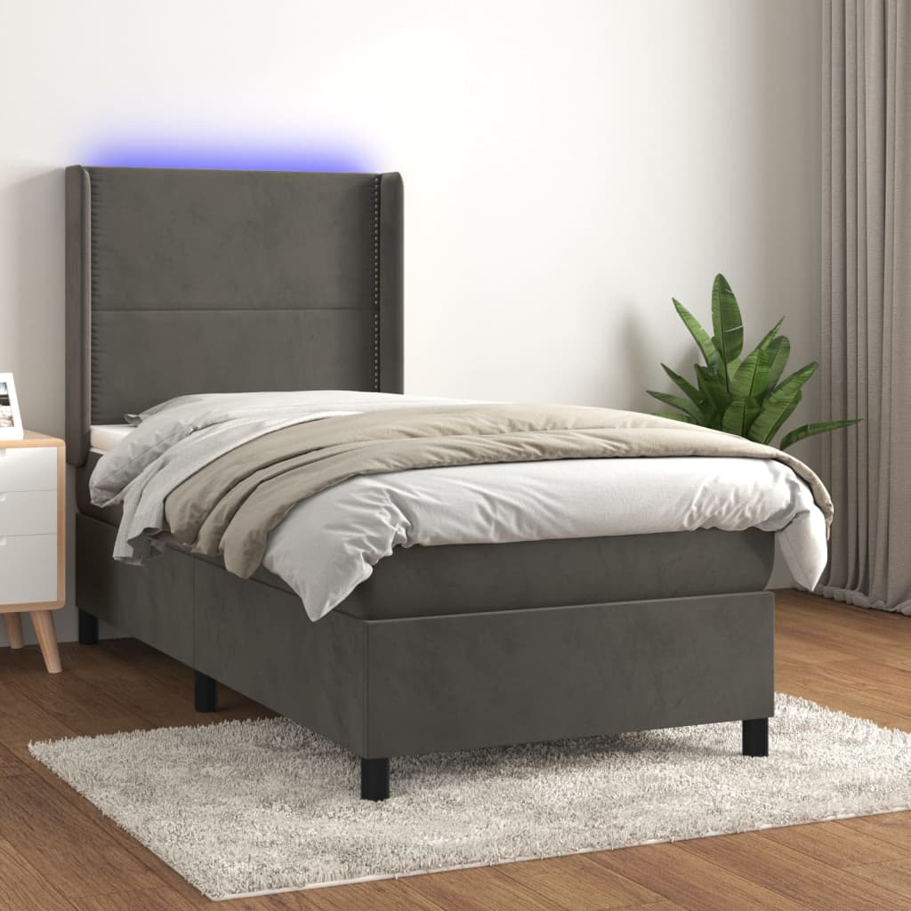 Slatted bed base LED mattress Dark gray 90x190cm Velvet